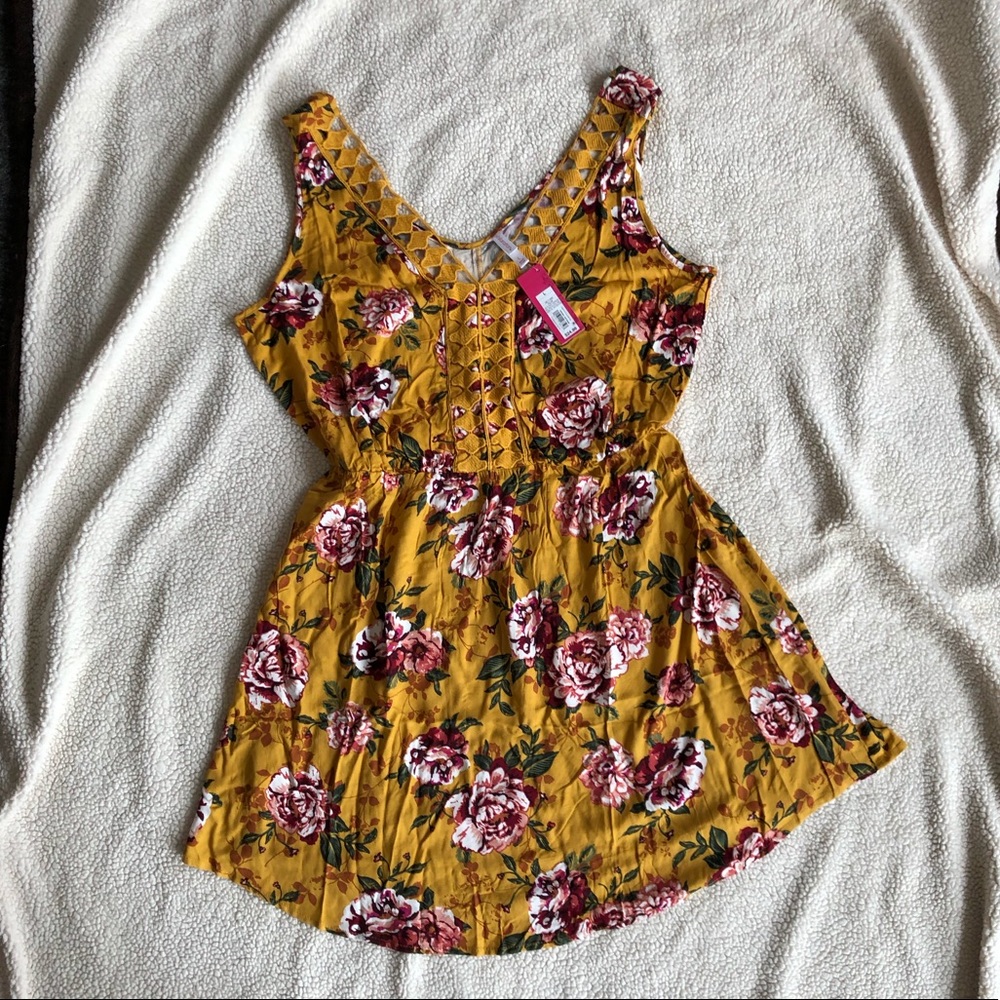Women’s Floral Print Sleeveless Lace Trim Dress